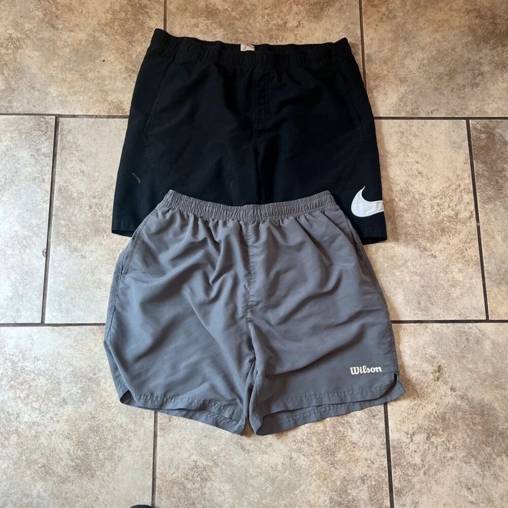 Men’s Athletic Shorts Bundle Nike Dri-FIT & Wilson Gray Gym Workout size L/XL